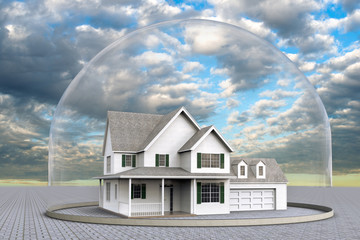 3D rendering og a house inside a dome