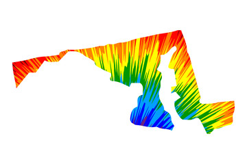 Maryland (United States of America, USA, U.S., US) - map is designed rainbow abstract colorful pattern, State of Maryland map made of color explosion,