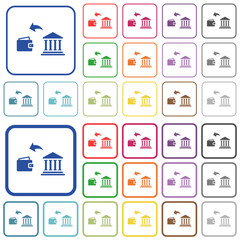Money withdrawal from bank outlined flat color icons