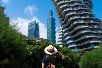 Tourist is enjoy traveling and sightseeing landmark of Taipei city in Taiwan.