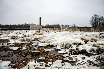 frozen ground texture in winter countryside