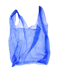 Blue plastic bag on white background. Isolated