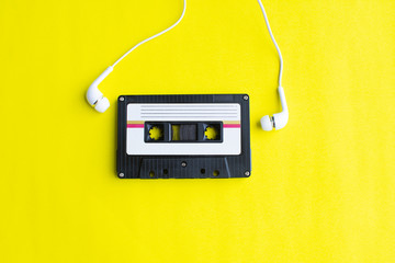 retro of tape cassette on yellow background. soft focus.