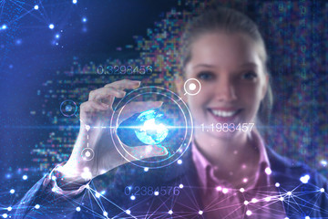 The concept of business, technology, the Internet and the network. A young entrepreneur working on...