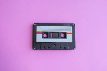 Fototapeta premium retro of tape cassette on yellow background. soft focus.