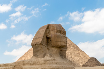 The Sphinx stand at the pharaoh's entrance tomb complex in Giza