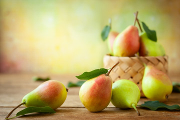 Fresh pears in basket