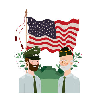 recommend clip art: men soldiers of war with landscape and united states flag