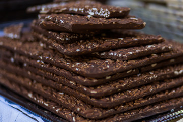 Marсipan store in Budapest. A counter with delicious sweets. Sweet gifts for loved ones