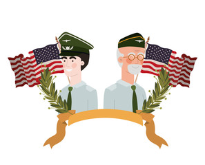 men soldiers of war with flag of united states background