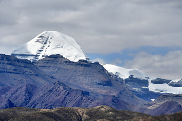 China, Tibet. South face of mount Kailash (Kailas) in the summer in cloudy day from the side of...