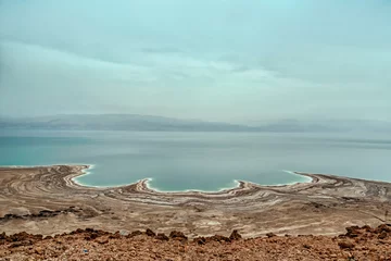 Papier Peint photo Bleu Vue sur le littoral de la mer Morte. Israël