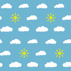 seamless background on the weather: clouds with sun vector illustration