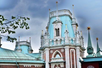 Fototapeta premium Architecture of Tsaritsyno park in Moscow. Color photo. Grand Palace