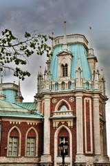 Fototapeta na wymiar Architecture of Tsaritsyno park in Moscow. Color photo. Grand Palace