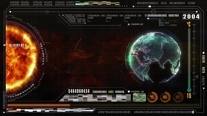 Hi-Tech motion graphic futuristic user interface head up display screen with digital data and information display for digital background. Global warming concept. Earth element furnished by Nasa - Powered by Adobe