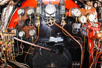 inside old steam train engine room