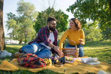 Young couple enjoying on a picnic