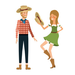 farmers couple dancing with straw hat