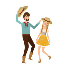farmers couple dancing with straw hat