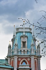 Architecture of Tsaritsyno park in Moscow. Color photo. Grand Palace