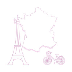 Fototapeta na wymiar Map of France, tower, bicycle.