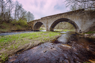 Fototapeta premium bridge over the mountain river in spring