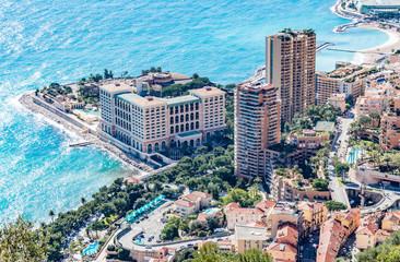 Seacoast of Monaco Montecarlo in a sunny day - obrazy, fototapety, plakaty