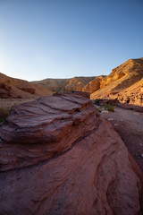 Beautiful landscape view of the Red Canyon in Eilat, Israel. Taken during a sunny sunrise.