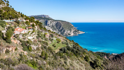 Panoramic view of the seacoast of the medieval village of Eze