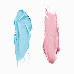 Pink and Blue Make-up two smudges on isolated background 
