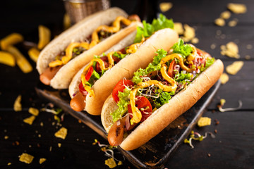 Three delicious hotdogs