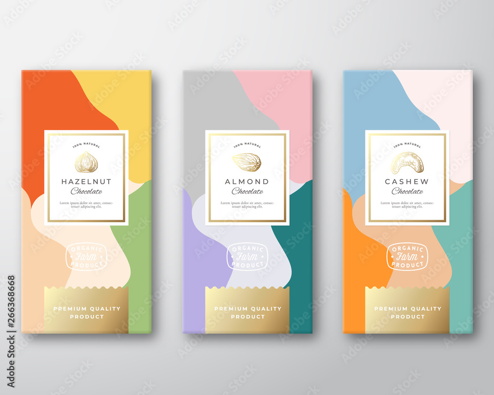 Canvas Prints hazelnut, cashew and almond chocolate labels set. abstract vector packaging design layout with soft 