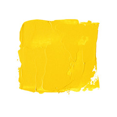 Art texture abstract yellow paint square spot  isolated on white background - Image