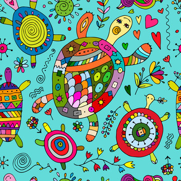 Funny family, turtle with chidren. Seamless pattern for your design