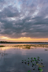 sunset over Lake Josephine on a cloudy evening