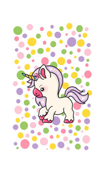 Digital drawing, illustration of Colorful kawaii unicorn