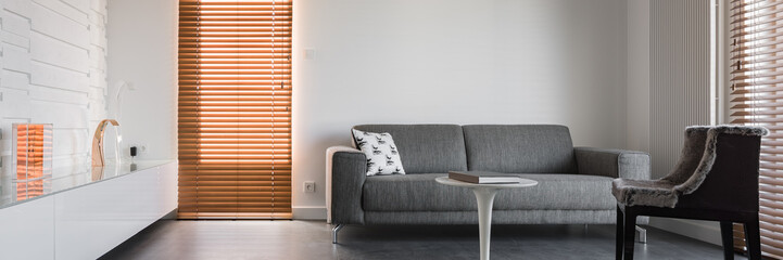 Minimalist interior with wooden blinds