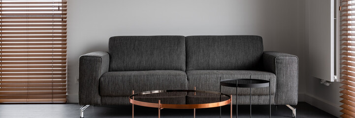 Living room with wooden blinds