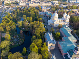 Aeral view to Holy Trinity Alexander Nevsky Lavra. An architectural complex with an Orthodox...