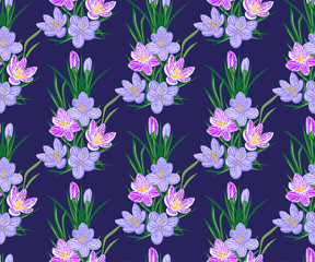 Vector seamless pattern with wild crocus flower