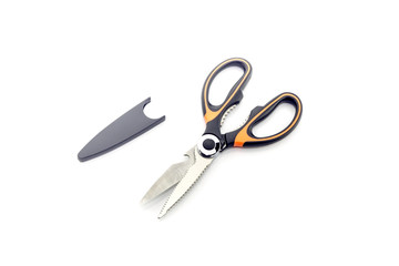 Kitchen scissors on a white background