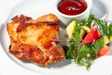 grilled chicken breast with vegetables and sauce