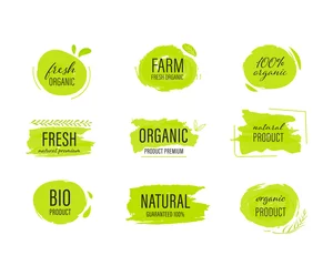 Fotobehang set of Organic label and natural label hand drawn brush. Tag and Sticker Farm fresh logo vegan food mark. © Felizlalala