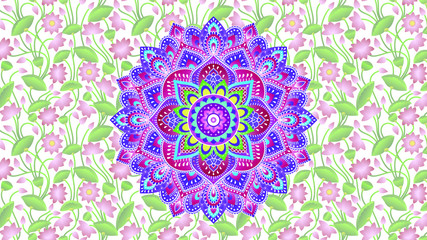 Full Color Romantic Spirit Mandala Art With Lotus Flower Seamless Pattern Decoration