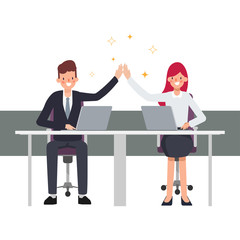 Business people teamwork character. Business successful in job. Colleague businessman and businesswoman character.