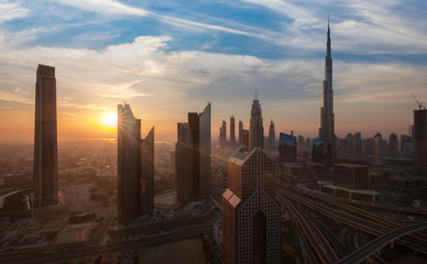 Fototapeta na wymiar Beautiful Dubai Downtown at sunrise.