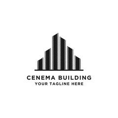 flat black filmstrip movie cinema. logo icon building template. - Vector 