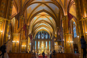 Budapest March 5, 2018, Matthias Catholic Church, inside view of the Altar