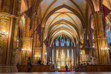 Budapest March 5, 2018, Matthias Catholic Church, inside view located on Buda Hill